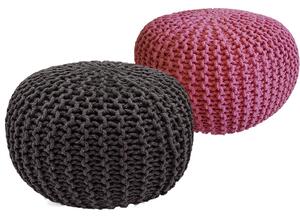Set di 2 pouf a maglia pouf sedile pouf sedile pouf cuscino da terra Ø 55cm grigio/rosa