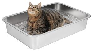 Lettiera per gatti in acciaio inossidabile, con pareti alte e base antiscivolo
