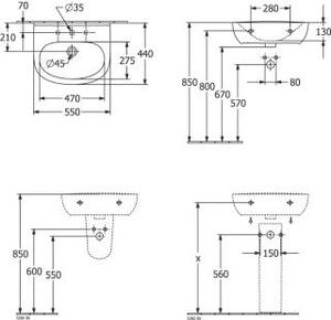 Lavabo V&B O.Novo 55x44cm, ovale, con rubinetto, senza sfioratore, bianco