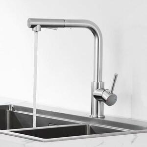Miscelatore da cucina Ibenzoa® con doccetta estraibile da 60 cm, beccuccio girevole a 360°, 2 tipi di getto, monocomando, acciaio inossidabile 304 spazzolato, adatto per fori da 33–37 mm