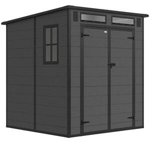 Outsunny Casetta da Giardino a 2 Ingressi con 3 Finestre e Prese d'Aria, in PP e Alluminio, 182x182x196 cm, Grigio Scuro | Aosom Italy