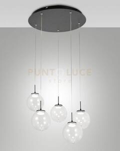 Ariel sospensione traspararente/ goccia 5luci tonda a led cct 2700k