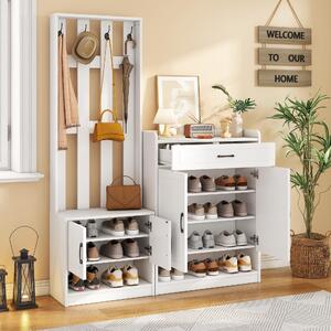 Sweiko Set guardaroba bianco 140,6 x 32 x 180 cm, guardaroba da ingresso pannello + scarpiere, opaco, mobili da ingresso, stendino da ingresso, guardaroba da ingresso, set cambia scarpe
