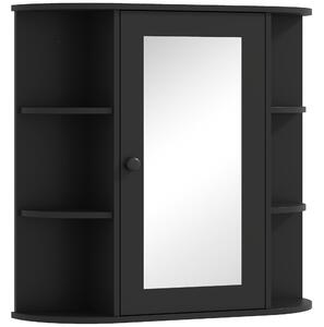 HOMCOM Specchiera Bagno con 6 Ripiani Aperti e 2 Chiusi, in Legno e Vetro, 66x17x63 cm, Nero | Aosom Italy