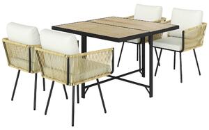 Set 5 Pezzi da Giardino con Tavolo 110x110x74 cm e 4 Sedie in Rattan PE e Legno Beige