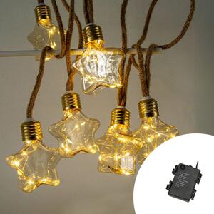 Catena decorata con 10 Stelle luminose a Led Bianco Caldo 4,5 metri a batteria Wisdom