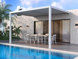 Pergola addossata bioclimatica in alluminio con lamelle orientabili 12 m² Bianco - SERADO