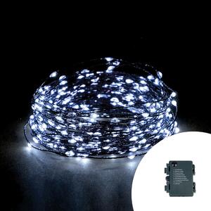 Stringa 15 metri da 150 MicroLed Bianco Freddo con cavo verde a batteria da esterno Wisdom