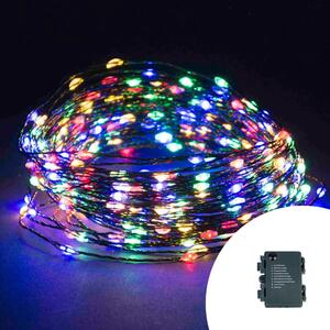 Stringa 15 metri da 150 MicroLed Multicolore con cavo verde a batteria da esterno Wisdom