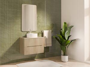 Mobile bagno sospeso scanalato con lavabo da appoggio rotondo Naturale chiaro 80 cm - ORISO