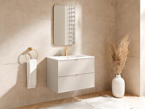 Mobile sotto lavabo sospeso con maniglie in metallo dorato Beige 80 cm - ONDIL