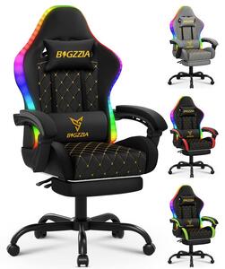 Sedia da gaming, sedia da ufficio; poltrona da gaming ergonomica con striscia luminosa a LED, sedia da corsa, sedia da ufficio con cuscino a molle e poggiapiedi, nera