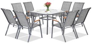 Set di mobili da giardino in metallo grigio Modena/Bitonto per 8 persone con tavolo quadrato Garden Point