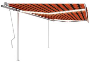 Tenda da Sole Retrattile Manuale LED 4,5x3 m Arancione Marrone