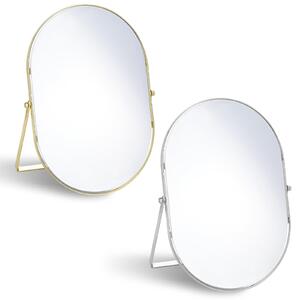 Set di 2 specchi ovali da trucco con supporto - Modello da tavolo, finitura oro/argento
