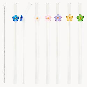 Set di cannucce in vetro borosilicato con scovolino spazzolino Miniature Flowers, set da 7