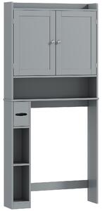 HOMCOM Mobile sopra WC per toilette o lavatrice, 2 ante, 3 scomparti, portarotolo, 80x19,5x170cm, grigio | Aosom Italy