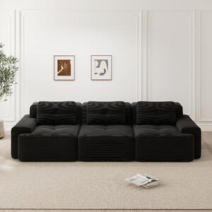 Divano modulare cloud nero, divano a tre posti in tessuto, con seduta profonda di 74 cm, divano angolare a filo pavimento ideale per il soggiorno, senza necessità di montaggio, dimensioni 293x104x69 cm