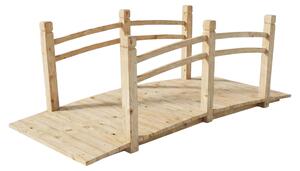 Ponte da giardino Relaxdays, con ringhiera, in legno di abete, per laghetto da giardino, A x L x P: 58 x 171,5 x 75 cm, 200 kg, ponte in legno, naturale