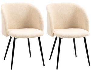 HOMCOM Set di 2 sedie da pranzo con schienale in tessuto effetto lana bouclé gambe in acciaio 55 x 62 x 80 cm beige nero