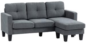 HOMCOM Divano d'angolo 3 Posti chaise longue reversibile sinistra o destra, soggiorno, grande comfort, schienale trapuntato, grigio
