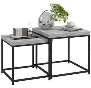 HOMCOM Set di 2 tavolini da salotto tavolini bassi quadrati tavoli da salotto telaio in acciaio e piani in legno grigio
