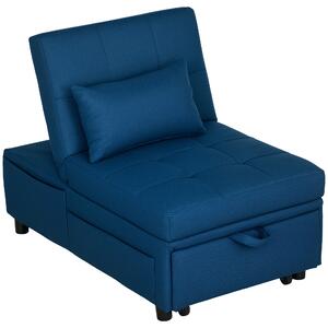 HOMCOM Poltrona convertibile 1 posto poltrona letto con schienale regolabile, sedile imbottito e cuscino, blu
