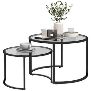 HOMCOM Set 2 Tavolini da Caffè Sovrapponibili in Vetro e Acciaio, Ø70x47.5 cm e Ø54 x 42.5 cm, Nero | Aosom Italy