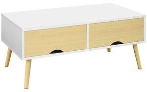 HOMCOM Tavolino da caffè rettangolare con 2 cassetti e 1 vano aperto 90 x 48 x 39 cm bianco e naturale