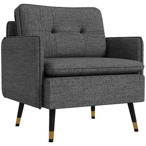 HOMCOM Poltrona scandinava schienale trapuntato con piping in tessuto 76 x 68 x 80 cm grigio e piedi in metallo nero e dorato
