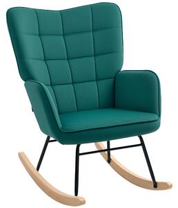 HOMCOM Poltrona a dondolo rocking chair rivestimento in velluto struttura in acciaio 71 x 98 x 101 cm Verde