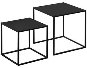 HOMCOM Set di 2 tavolini bassi gigogni quadrati stile industriale in acciaio nero opaco - dim. 40 e 35 cm