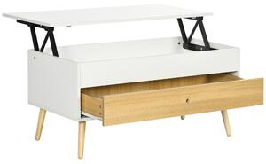 HOMCOM Tavolino rettangolare con piano sollevabile 1 cassetto deposito in legno dim. 100L x 50l x 49H cm legno chiaro e bianco