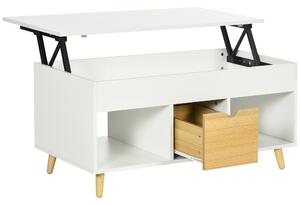 HOMCOM Tavolino da salotto rettangolare con piano sollevabile 1 cassetto, 2 vani e vano - in legno effetto legno chiaro e bianco