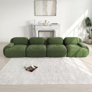 Divano a 4 posti in tessuto corduroy, colore verde, divano angolare modulare senza struttura, imbottitura ad alta elasticità (32D), ideale per chi ha animali domestici, dimensioni: 388x103x70 cm