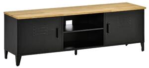HOMCOM Mobile TV Mobile TV per TV fino a 55'' con 2 Armadietti Piedi Regolabili Telaio in Metallo Nero Piano in Legno Naturale 150 x 40 x 50 cm