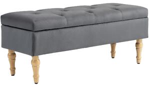 HOMCOM Panchina contenitore 2 in 1 panchina in velluto con coperchio a molla trapuntato e piedi in legno, grigio scuro