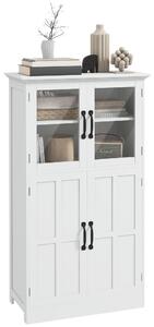 HOMCOM Buffet da cucina armadio multi-spazi 2 armadi, ante in vetro, 4 mensole in legno bianco