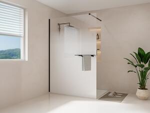 Parete per doccia walk-in effetto nebbia con portasciugamani e scaffali 140 x 200 cm Nero opaco - POMARO