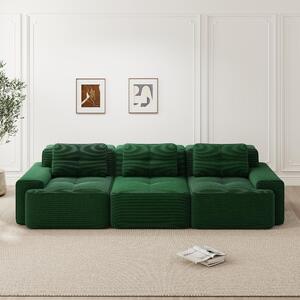 Divano modulare imbottito, colore verde, 3 posti, rivestito in corda, ideale per il soggiorno, dimensioni 293x104x69 cm, tessuto resistente ai graffi, non richiede montaggio