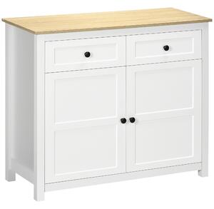HOMCOM Credenza mobile da stoccaggio 2 porte con mensola regolabile in altezza 2 cassetti 100 x 40 x 85 cm bianco e effetto legno