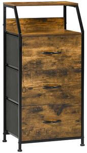 HOMCOM Mobile da archiviazione stile industriale cassettiera 3 cassetti in tessuto rimovibili e 2 ripiani - 44 x 29 x 92 cm - legno e metallo