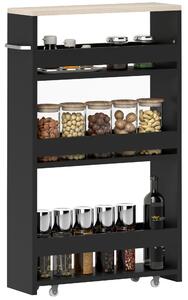 Kleankin Carrello di stoccaggio a 3 piani carrello portaoggetti con ruote e maniglia - 48 x 15 x 80 cm nero