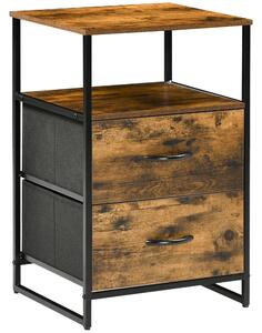 HOMCOM Tavolino da Notte con 2 Cassetti in Tessuto Mobiletto Ausiliario stile Industriale Comodino 2 cassetti - 45 x 40 x 70,5 cm - Legno e metallo