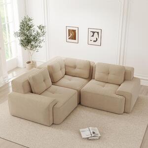 Divano beige senza cornice, sistema modulare Cord, divano a tre posti con seduta bassa e profondità di 74 cm, resistente ai graffi e pronto all'uso immediatamente, senza necessità di montaggio