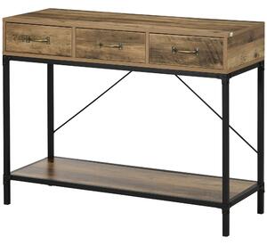 HOMCOM Consolle tavolo d'appendere d'ingresso industriale 3 cassetti 1 ripiano effetto legno 100 x 35 x 76,5 cm marrone chiaro nero