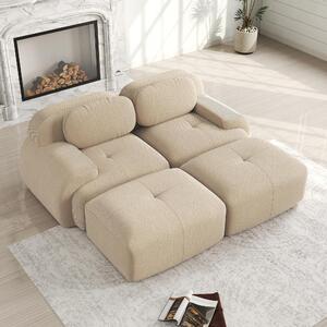 Divano a due posti in tessuto cord beige, divano senza struttura con chaise longue, divano angolare modulare imbottito con schiuma 32D, antiscivolo, dimensioni 208x178x70 cm