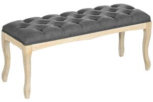 HOMCOM Panca Imbottita in Stile Classico, 110 cm, con Base in Legno di Caucciù Intagliato, Rivestimento in Lino, Grigio
