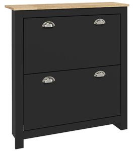 HOMCOM Armadio per scarpe 2 ante ribaltabili 2 scomparti maniglie a conchiglia in metallo 79 x 23 x 90,5 cm nero rovere