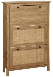 HOMCOM Mobile porta scarpe scaffale scarpe armadio 3 ante ribaltabili effetto intreccio rattan - in legno legno naturale